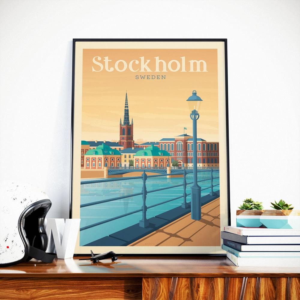 Cartel de Estocolmo del vintage | Póster Ciudad Estocolmo Suecia