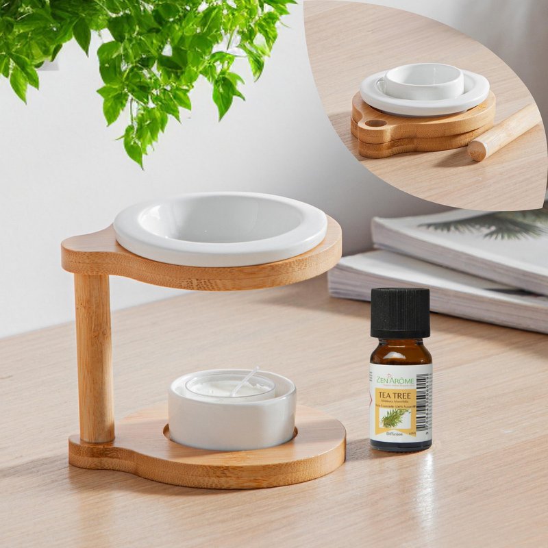 Simplicity Series parfumebrænder - Ronda - Lakeret keramik og bambus - Gaveidé - Enkel moderne dekorationskopi