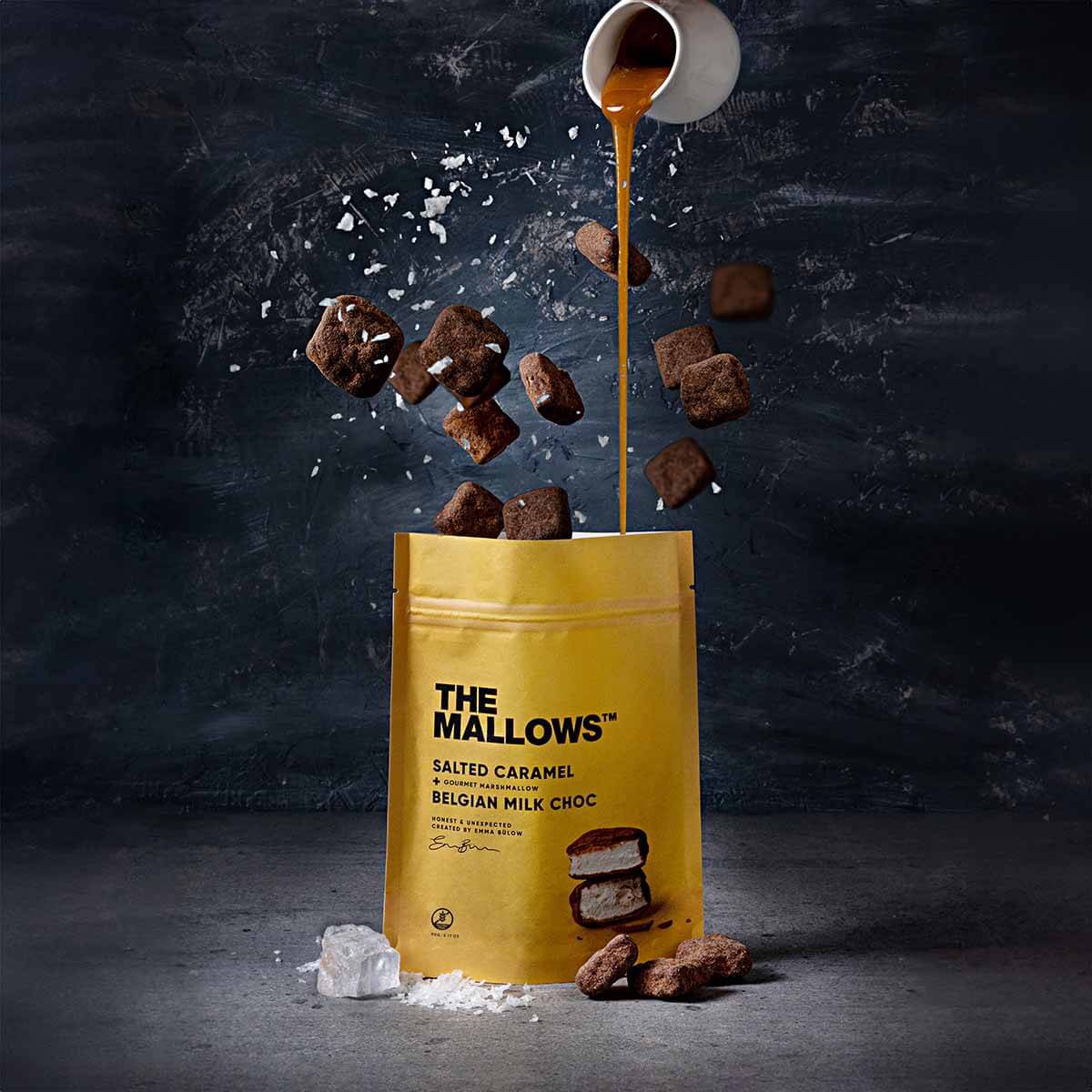 GEZOUTEN KARAMEL - MARSHMALLOWS FRANSE GEZOUTEN KARAMEL + BELGISCHE MELKCHOCOLADE & MALDON ZEEZOUT 90G