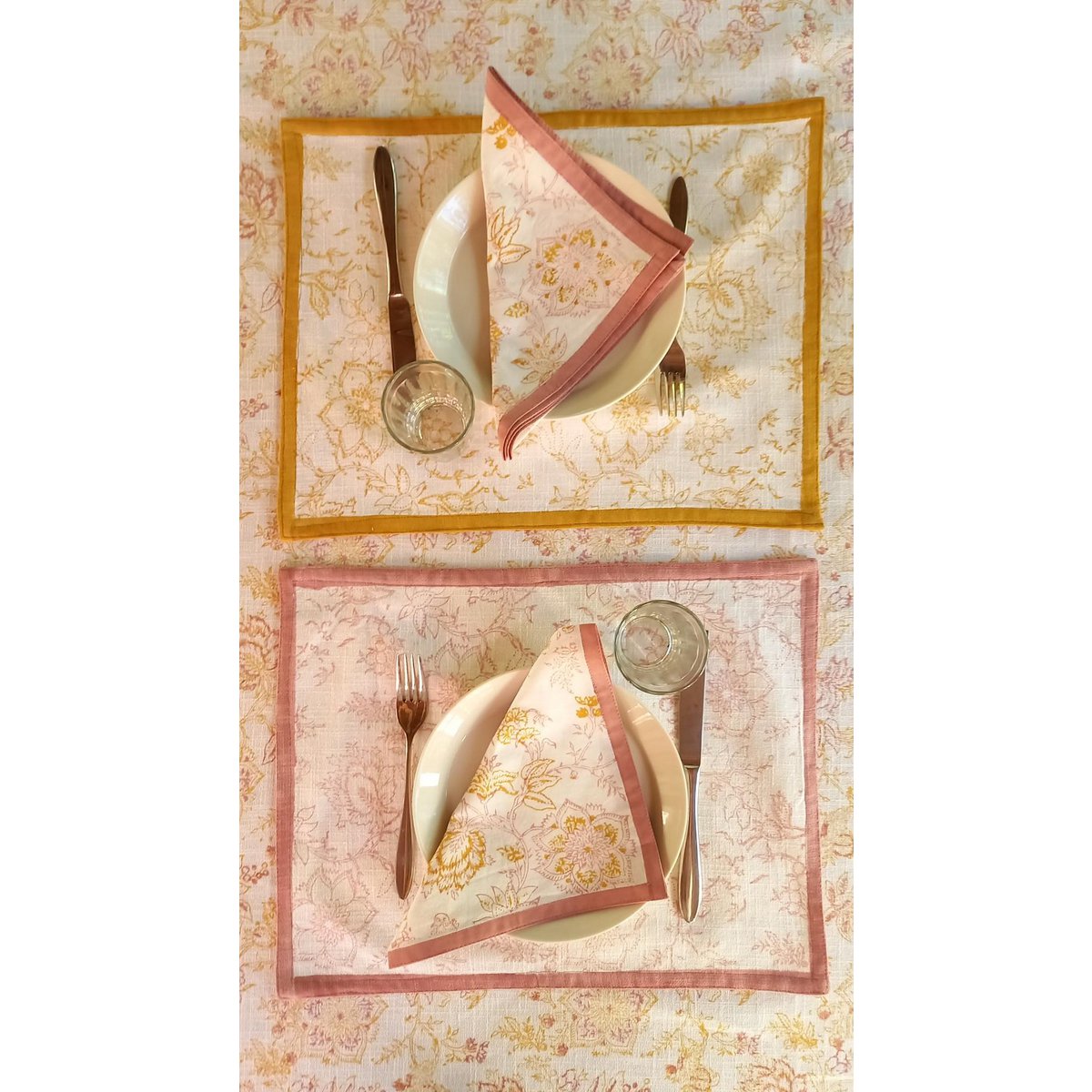 Napkin 'Flower' Pink/Ochre