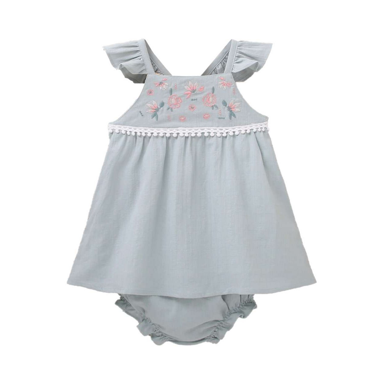 Baby girl's dress with embroidered details and matching knickers up colour with polka dots F101-21211362