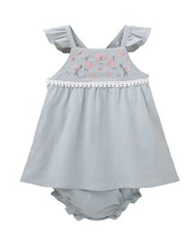 Vestido bebé niña con detalles bordados y braguita a juego con lunares F101-21211362