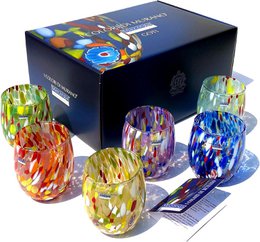 6 Big Colombina vand Big Colombine Bold og håndhåndet med Murrine di Murano, "I Colori di Murano" 435 Ml Line. Lavet i Italien