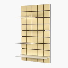 Ivory-colored modular shelving unit with a grid-like design and open shelves for displaying decor or storage.