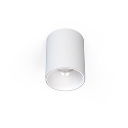 A round, white ceiling light fixture with a gold interior. The light has a simple, minimalist design that would complement a variety of interior styles.