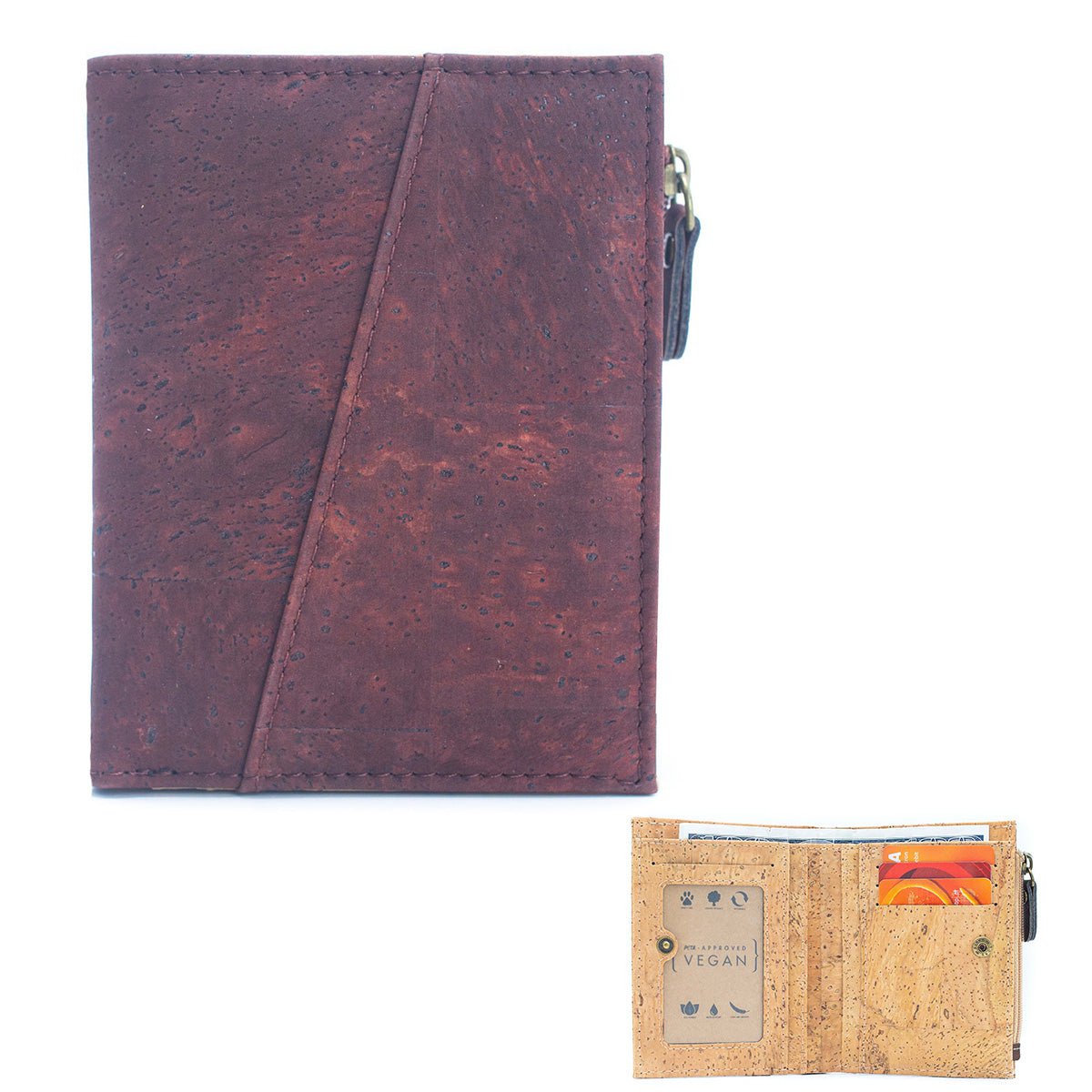 Portafoglio bifold classico in sughero marrone - BAG-2072
