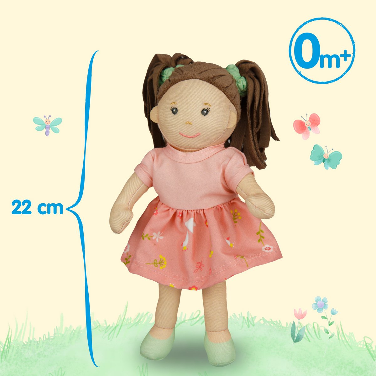 Bambola in tessuto "rosa" con vestito per indossare e estrarre, 22 cm