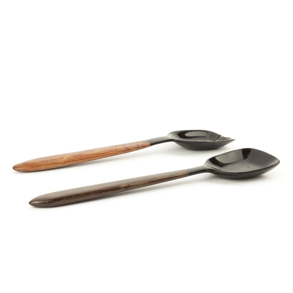Square spatula cutlery in black horn and rosewood