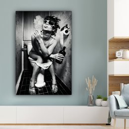 Canvas Painting - Wall Decoration Woman - Vintage - Curles - Toilet - Cigarette - Wall Decoration Living Room - Bedroom Decoration - Room Accessories - Canvas Paintings