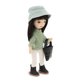 Zacht speelgoed, lieve zussen - Lilu in een groene trui + bonusaccessoires set (35 cm)