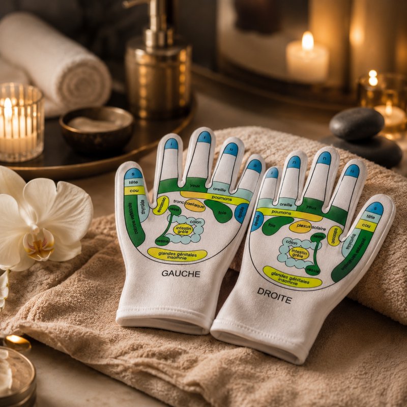 Softening Reflexology SPA Gloves - Hand Care with Jojoba and Olive Oil Gel, Vitamin E and Lavender - Moisturizes and Restores Softness and Suppleness to your Hands