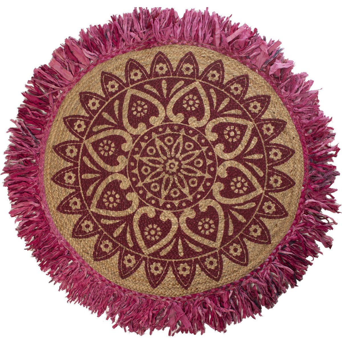 DYWAN OKRĄGŁY 120CM JUTA Z NATURALNYM/FUKSJĄ FREZAMI °120CM, 60% JUTA + 40% BAWEŁNA ST49933