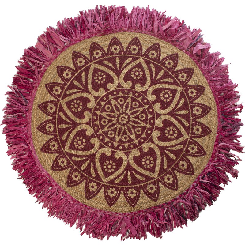 ROUND RUG 120CM JUTE WITH NATURAL/FUCHSIA FRINGES °120CM, 60% JUTE+40% COTTON ST49933
