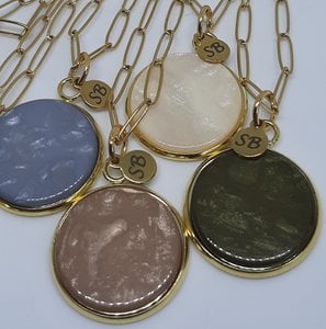 Paper clip necklace with pendant stainless steel gold plated