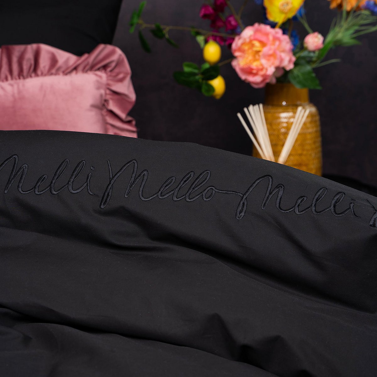 Melli Mello Back to Black Dekbedovertrek | Luxe Percal Katoen | Tijdloos Zwart