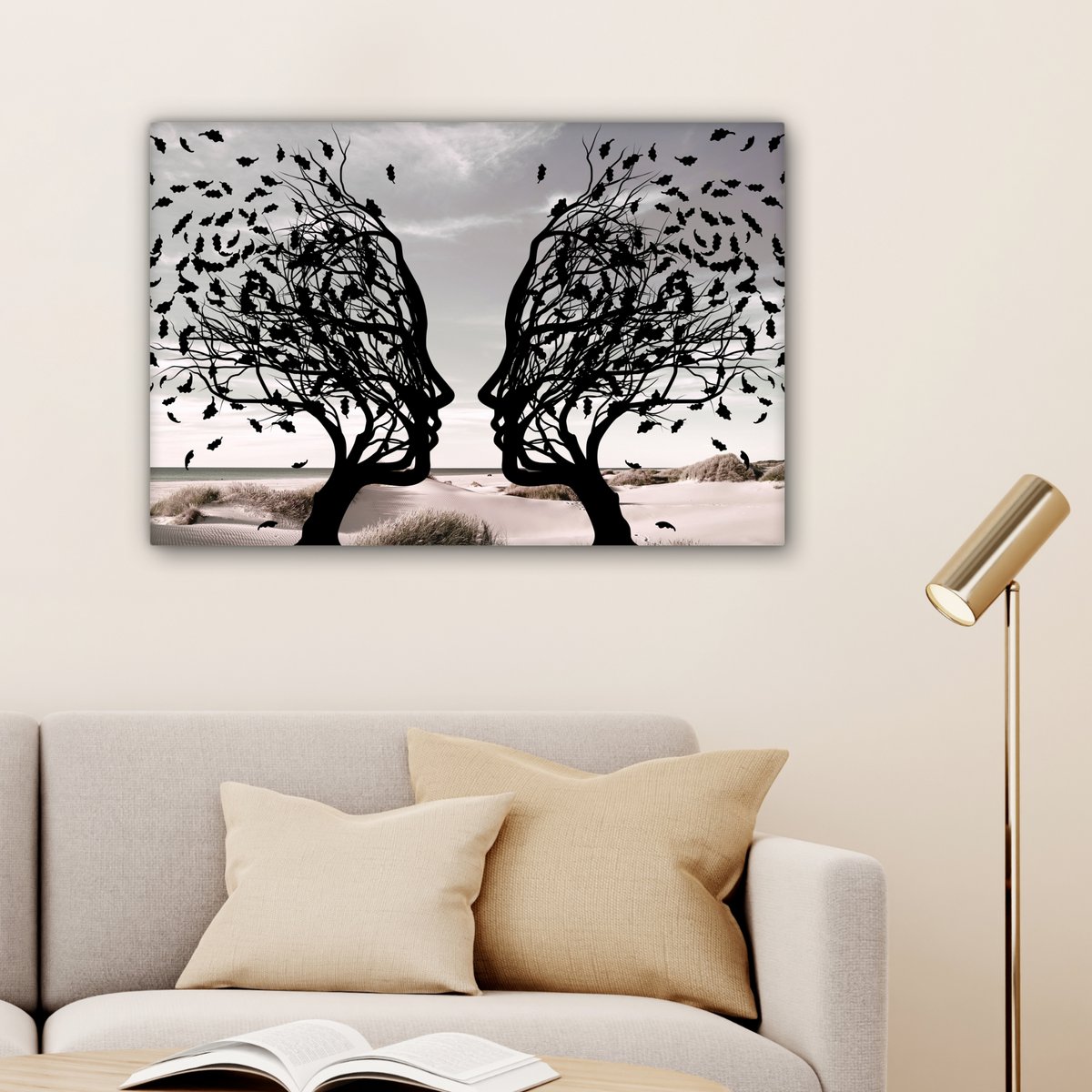 Canvas schilderij  - Wanddecoratie Bomen - Gezicht - Bladeren - Moderne kunst - Muurdecoratie woonkamer - Kamer decoratie modern - Abstracte schilderijen