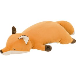 Large, soft plush toy in the shape of a sleeping fox. The fox is orange in color with brown accents and a fluffy tail. It appears to be a high-quality, cuddly stuffed animal.