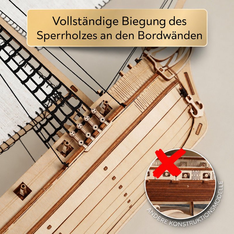 Schoner aus Holz zum Bauen Pilger – 3D-Holzpuzzle 292 Teile, Schiffsmodell mit Segeln und Takelage, Modellbausatz ab 12 Jahren