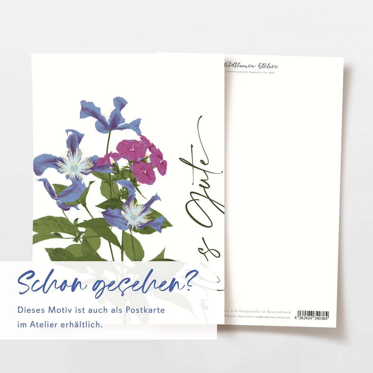 Vouwkaart 'all the best' met paarse bloemen, inclusief envelop