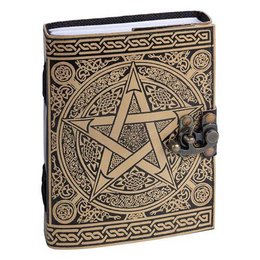 Leren dagboek Zwart Pentagram met slot