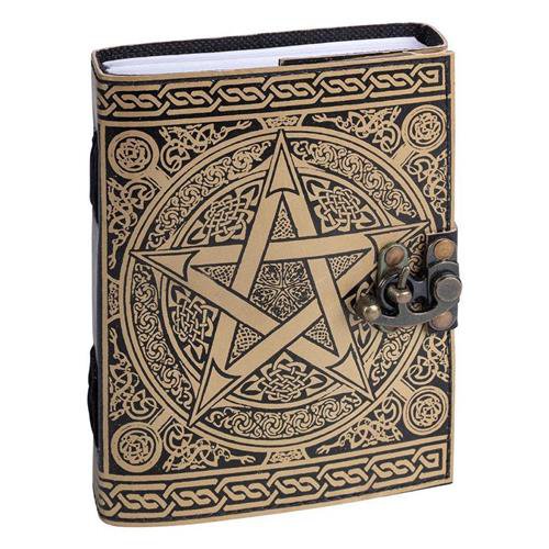 Leren dagboek Zwart Pentagram met slot