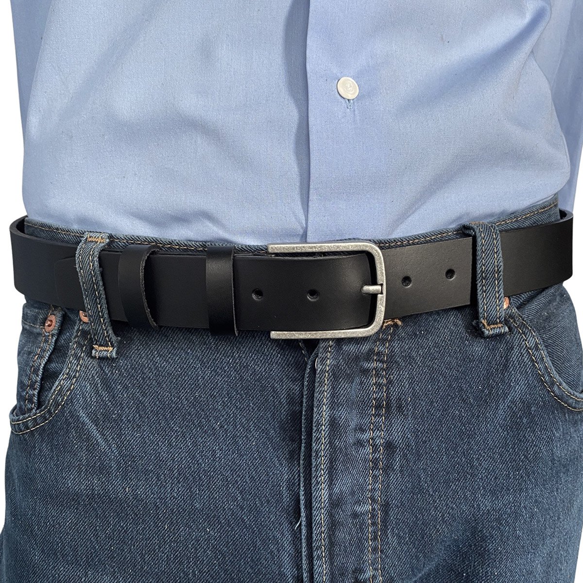 Leather Belt Black Of 3.5 cm Wide - Women's Belt Or Men's Belt