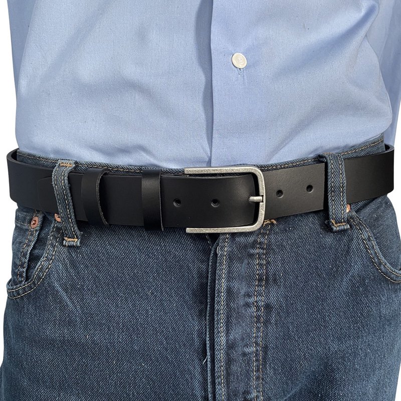 Leather Belt Black Of 3.5 cm Wide - Women's Belt Or Men's Belt