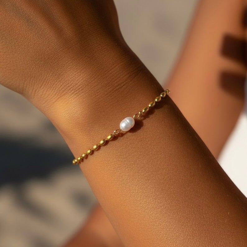 Aluna - Bracciale Accaio placcato oro 18k con perla di fiume