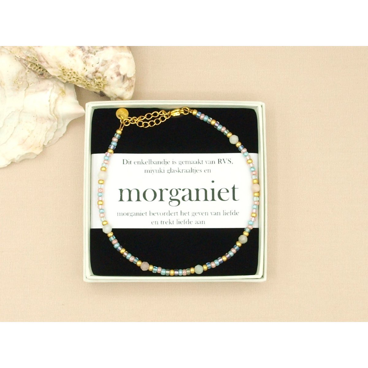 Enkelbandje morganiet, zilver of goud rvs