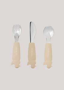 Silicone Stainless Steel Cutlery Set - Oyster Beige