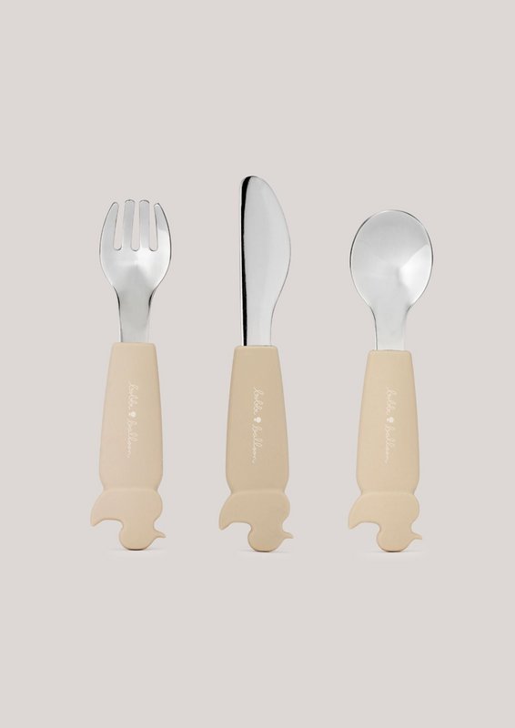 Silicone Stainless Steel Cutlery Set - Oyster Beige