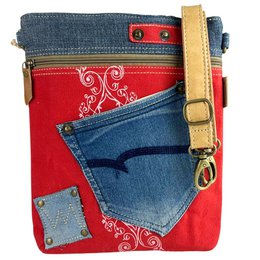 Sunsa dames schoudertas. Schoudertas gemaakt van upcycled jeans en canvas. Handtas vintage retro-stijl. Crossbodytas voor dames.