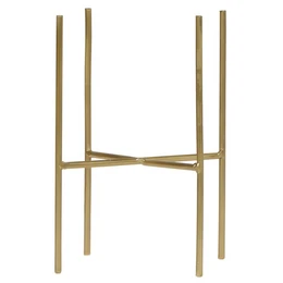 A gold-colored metal door stopper with a simple, minimalist design. The stopper features a rectangular base and two vertical supports, creating a sturdy and functional piece.