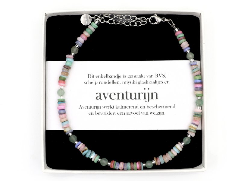 Enkelbandje Paru aventurijn, zilver of goud rvs