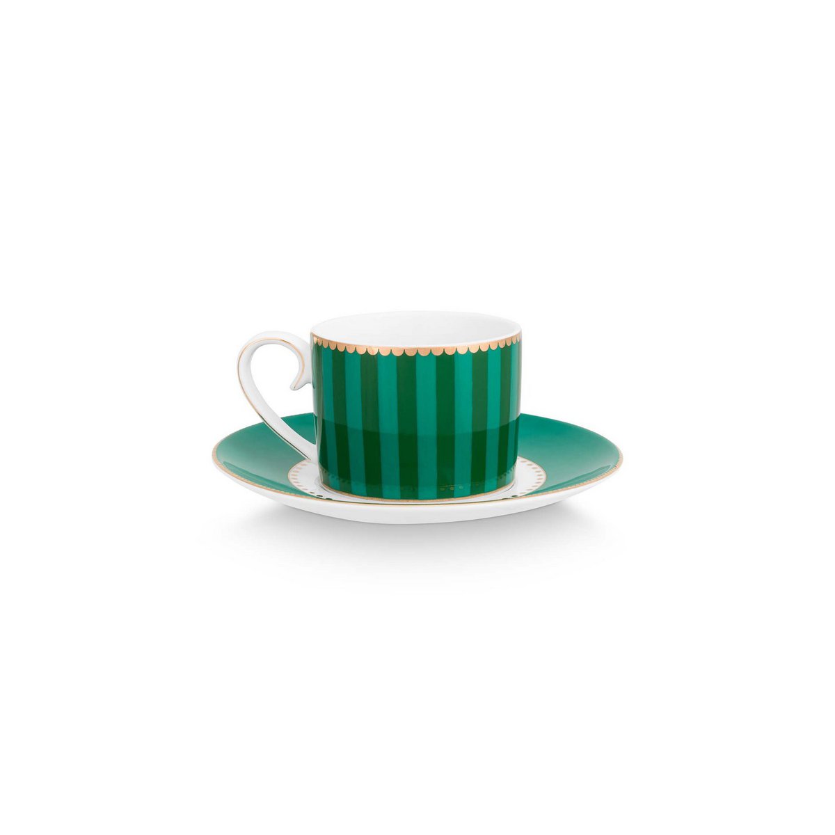 Espresso Cup & Saucer Love Birds Stripes Emerald-Green 125ml