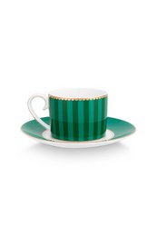 Espresso Cup & Saucer Love Birds Stripes Emerald-Green 125ml