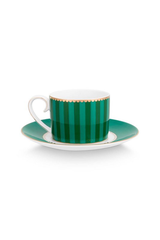 Espresso Cup & Saucer Love Birds Stripes Emerald-Green 125ml