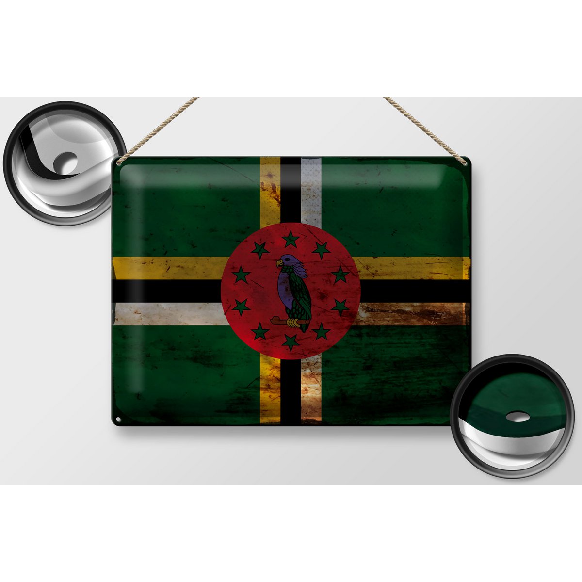 Blechschild Flagge Dominica 40x30cm Flag of Dominica Rost