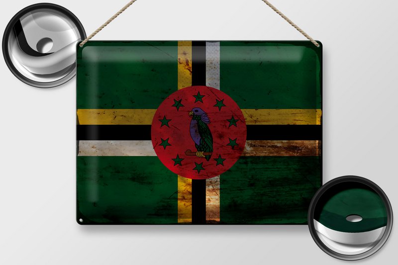 Blechschild Flagge Dominica 40x30cm Flag of Dominica Rost