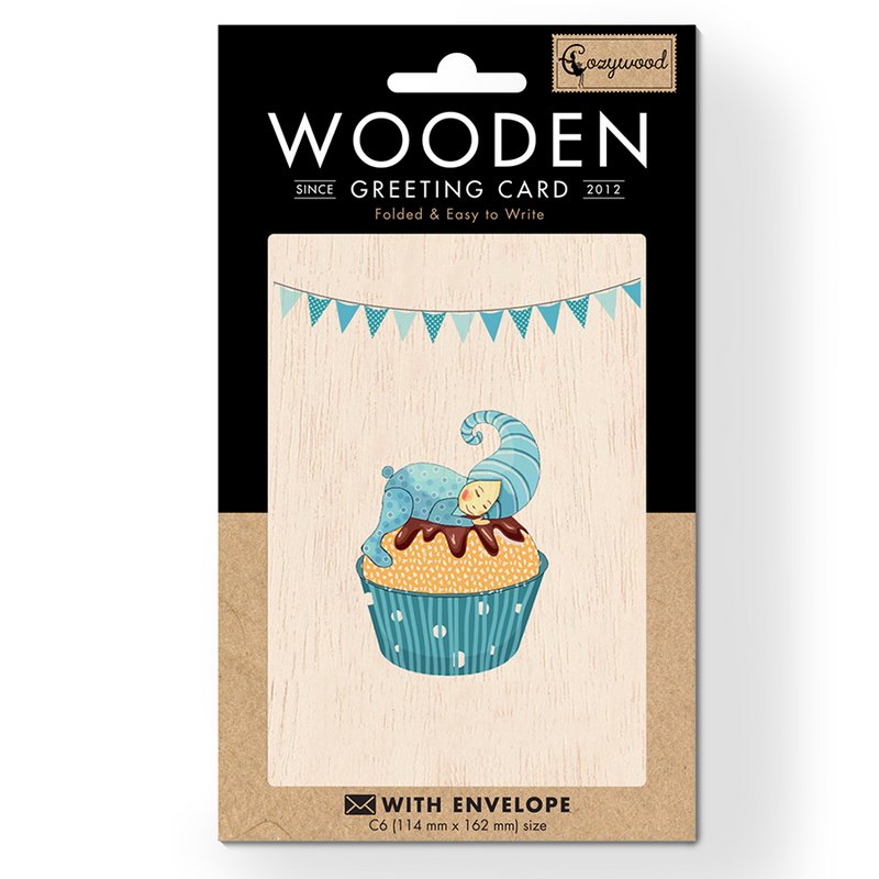 Blå Cupcake Dåb Fødselsdag Babyshower Træ foldet lykønskningskort
