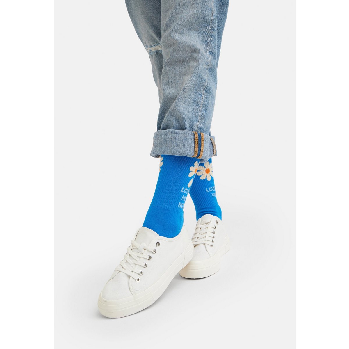 Calzini biologici Loves me Loves not - Calzini tennis blu con margherite