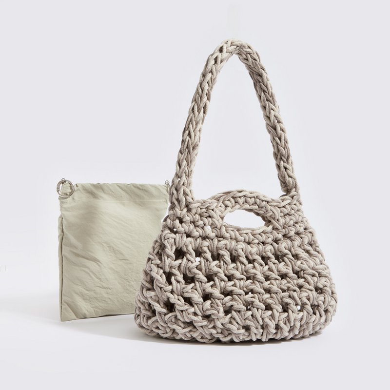 Borsa a tracolla “Tinos cotton” all'uncinetto con pochette impermeabile crema+beige