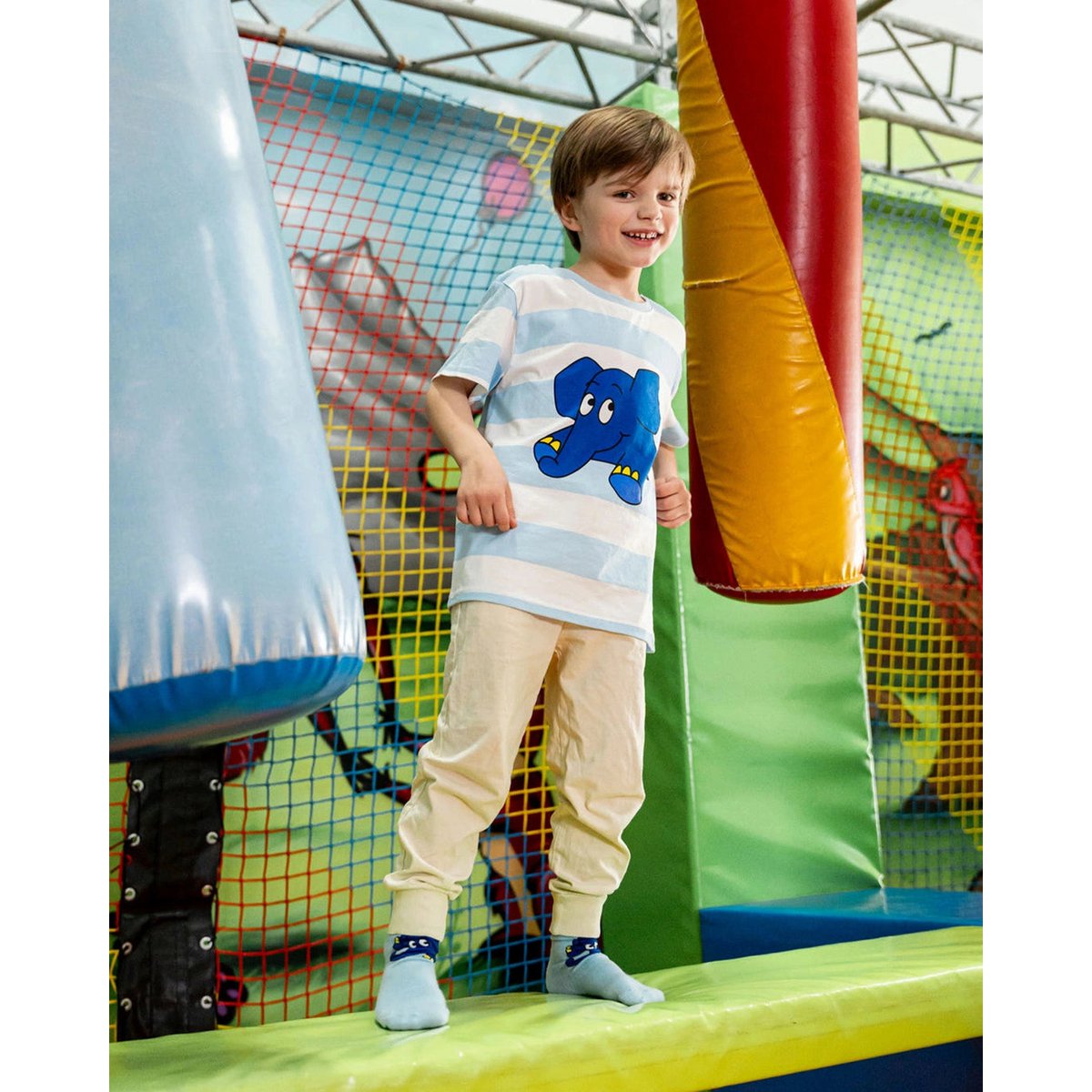 koaa – L'Éléphant « Guck Guck » Stripes – T-Shirt blanc/bleu