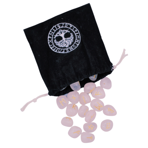 Rune Wikinger Rosenquarz mit Samtbeutel 25 Stk