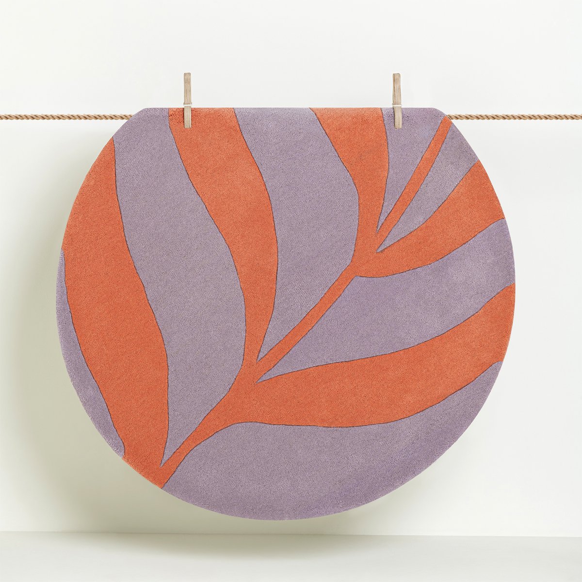 Wollteppich rund 120 cm Blatt Lavendel Lachs