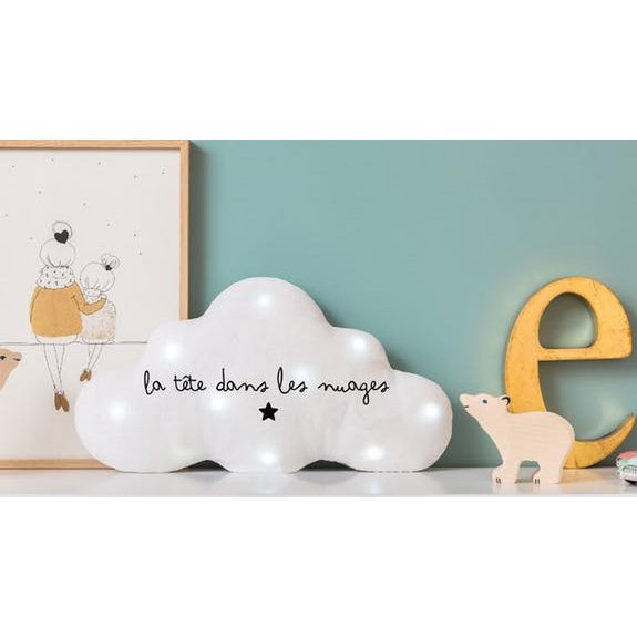 Veilleuse musicale nuage blanc paillette la tête dans les nuages 