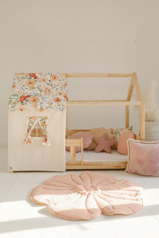 Canopy over bed in the shape of a house "Flower Power", baby crib house, Decoration for girl's room, personalized baby houses