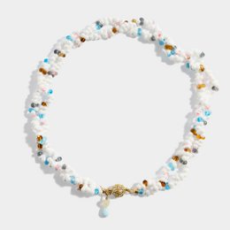 Collier perles de cristal blanc esthétique, fermoir plaqué or
