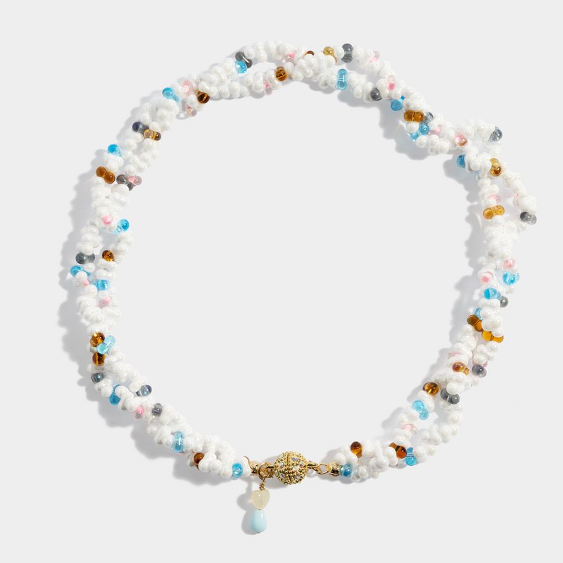 Collier perles de cristal blanc esthétique, fermoir plaqué or