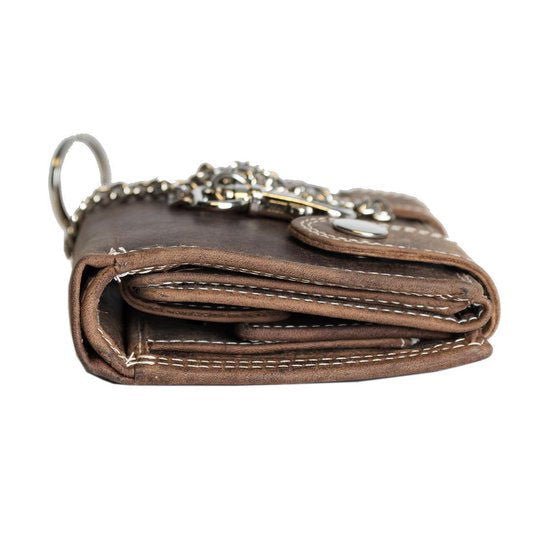 Billetera con cadena de cuero de color marrón claro